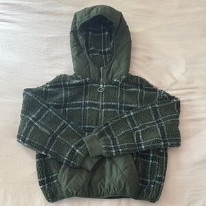 Zara Green Plaid Hooded Quarter Zip